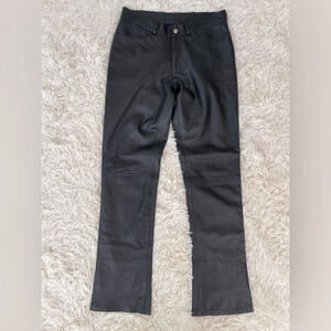 Intermix New York real leather mid rise slightly flare pants pockets black SZ 10